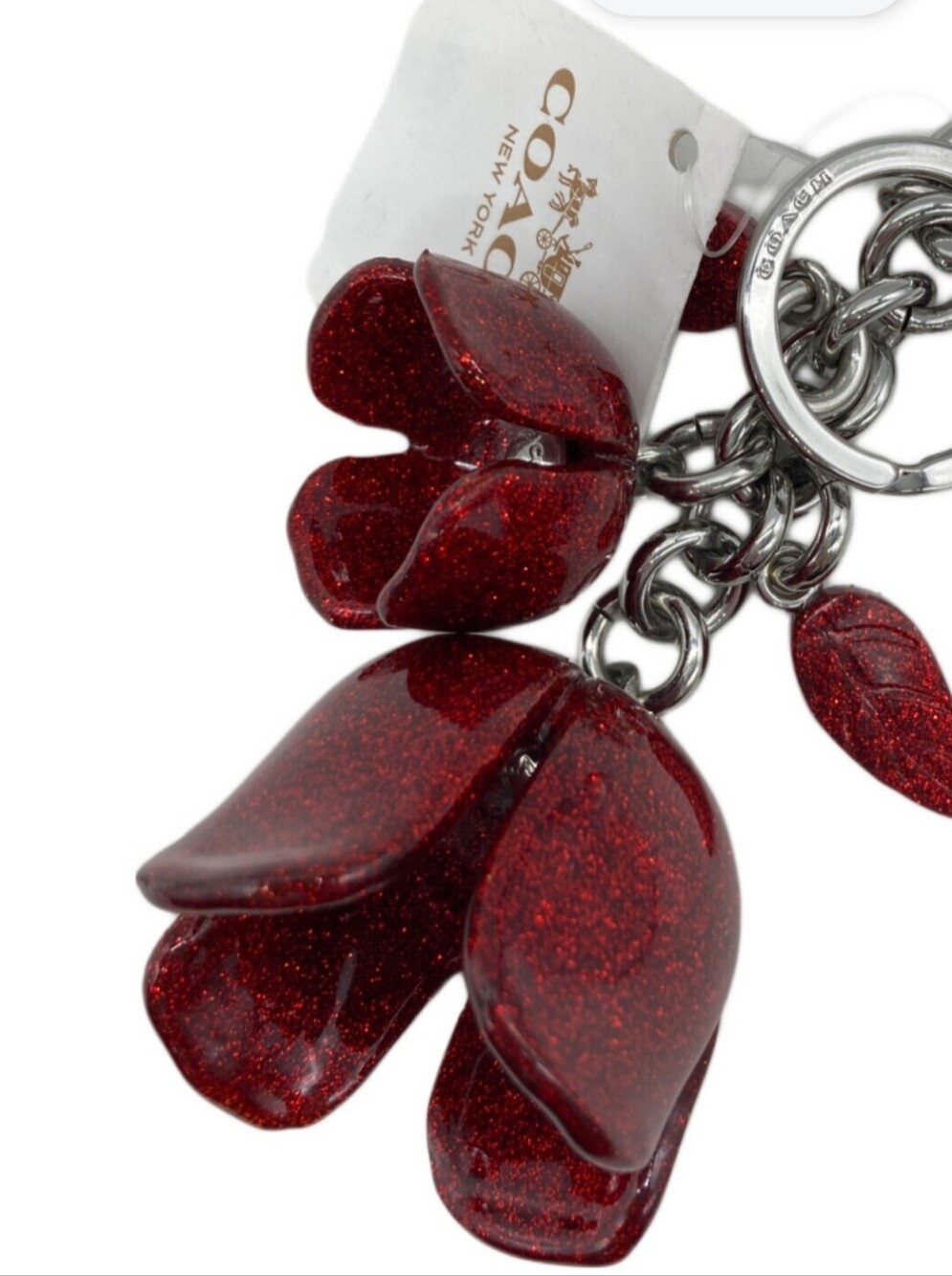 Coach NWT Glitter Resin Tea Rose Bag Charm (Style #F58514) - Picture 3 of 3
